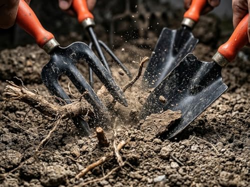 Image of Ocean Mart Gardening Hand Tools Set - 5 Pieces (Cultivator, Big and Small Trowel, Weeder, Fork) | Tools for Home Garden | Durable Plant Tool Kit | Farming Tools