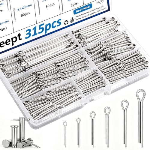 Image of 315Pcs Cotter Pins Zinc Plated Cotter Pins Assortment Kit Tractor Pin Used for Hitch Pin Lock System, Trucks, Engine Repair in Towing Hitch Clips & Pins