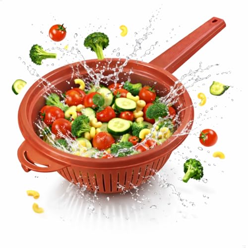 Colino in plastica con manico, scolapasta da cucina, scolapasta impilabile, 40 cm, rosso