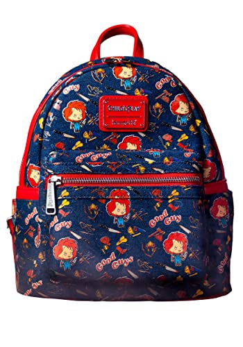 Childs Play Good Guy Chucky Doll Denim AOP Mini Backpack Horror Fashion Bag Standard
