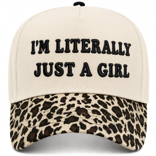Funny Trucker Hat Im Literally Just A Girl Leopard Print Vintage Two-Tone Cap Embroidered Baseball Hat for Women