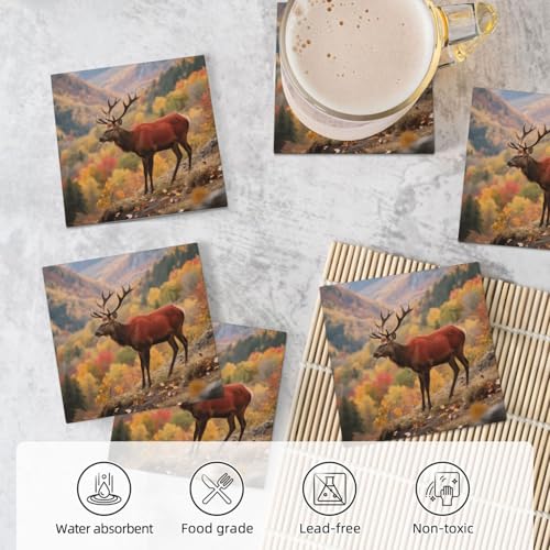 Dessous de verre élan en céramique absorbante avec support et base en liège (Lot de 6) - 6