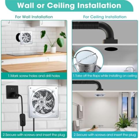 10 Inch Low Noise Wall Exhaust Fan for Kitchen & Bathroom, Utility Blower for Ceiling, Attic, Window & Basement Ventilation, Silver, 6/7/8/10/12 Inch Options