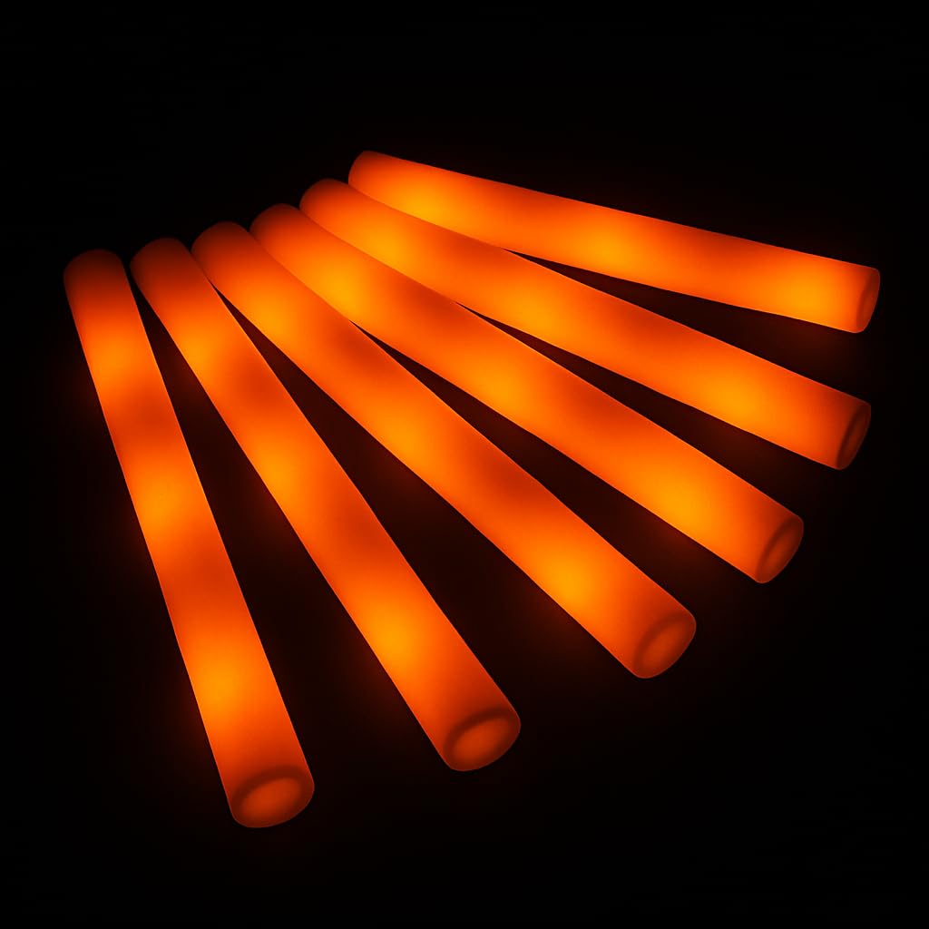 zenda club Set di 40 bastoncini luminosi a LED, 48 cm, colore arancione, in schiuma di alta qualità, 3 modalità (fissa/clap/flash) – ideale per feste, concerti, matrimoni, compleanni – Durata 8 ore