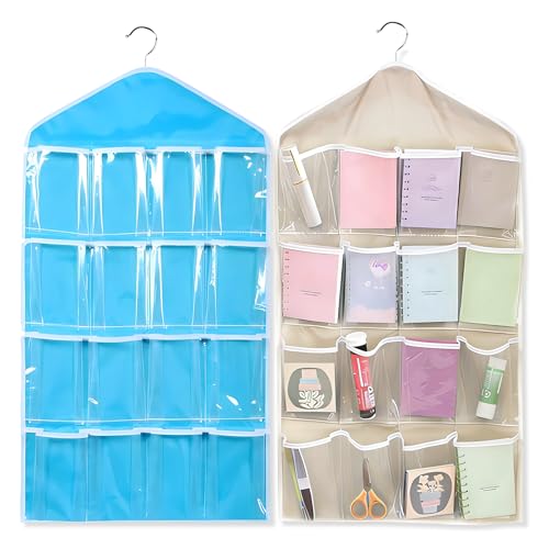 2 Ensembles Colonne de Rangement Suspendue en Tissu, Multilayer Sac de Rangement Suspendus Transparent Multifonctions Rangement à Suspendre 16 Poches Pour...