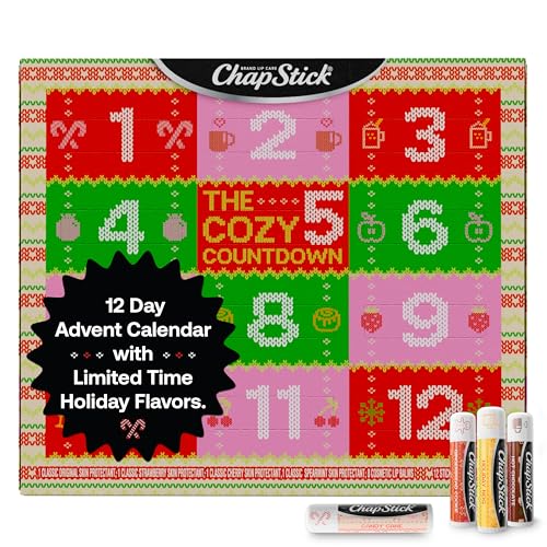 ChapStick Advent Calendar 2025 – Cozy Countdown to Christmas, Variety 12-Pack Lip Balm Gift Set, Holiday Gifts for Women, Men, Teens, Coworkers, Grandpa & Grandma Gifts, 0.15 Oz Ea