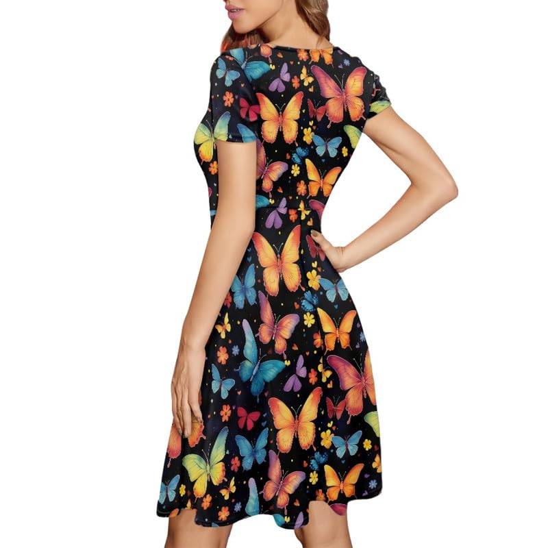 Image of Irisjudy T Shirt Dress for Women Short Sleeve Girls Short Sleeve Dress Plus Size, O Neck Knee Length Midi Dress for Ladies