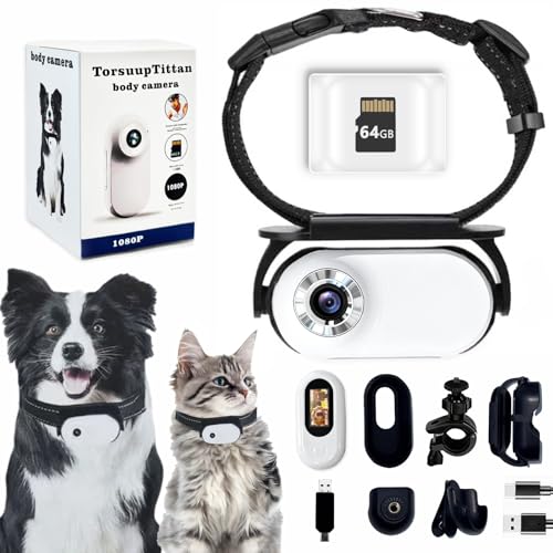 1080P Dog & Cat Camera Collar with 64GB Card Mini Wearable POV Camera for Humans Wireless Pet Cam for Video/Photo Portable Sport Action Camera with Multi-Mount Accessories for Vlogging & Pets