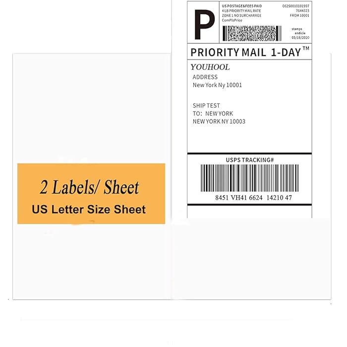 Buy 2 Labels Per Sheet Half Page Shipping Labels For Laser Inkjet 