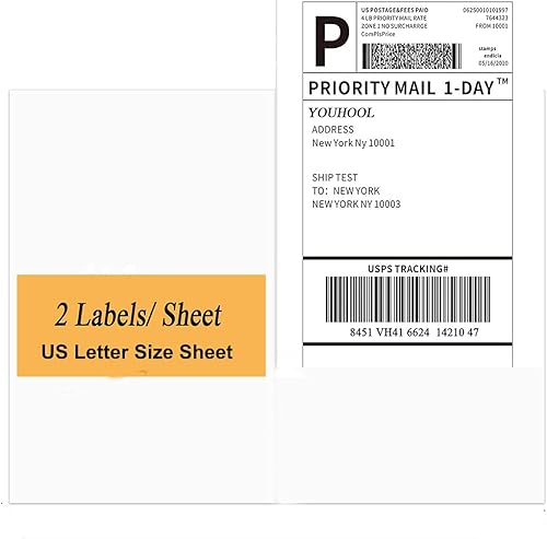 JUHOBA - Etiquetas de envío autoadhesivas de media hoja de 8.5 x 5.5 pulgadas, envío para impresoras láser y de inyección de tinta, 2 etiquetas,
