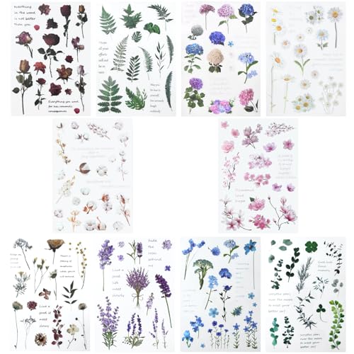 Lot de 160 autocollants transparents en forme de fleur (10 feuilles) pour scrapbooking, fabrication de cartes, ordinateur portable, loisirs créatifs et...