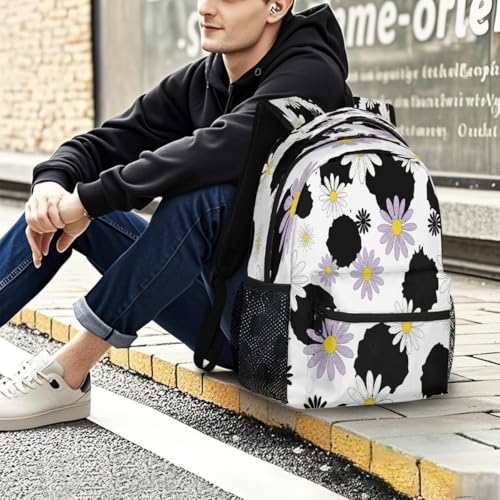 Mochila para portátil 15.6 escolar ligera con diseño de margaritas para la universidad 7