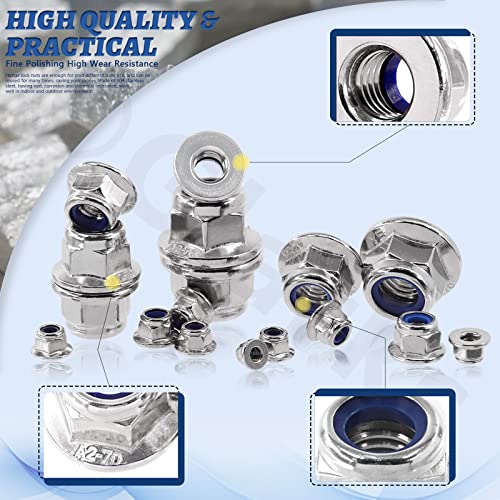 Glarks 15Pcs M5 304 Stainless Steel Hex Flange Nut Nylon Insert Lock Nuts, Bright Finish For Furniture Machinery Industry Fasteners #TOP3