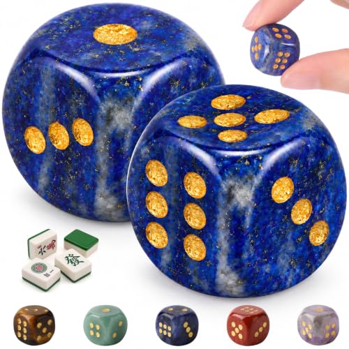 Seenelling 2 Pcs Natural Gemstone Dice 15mm Crystal Dice, Lapis Lazuli