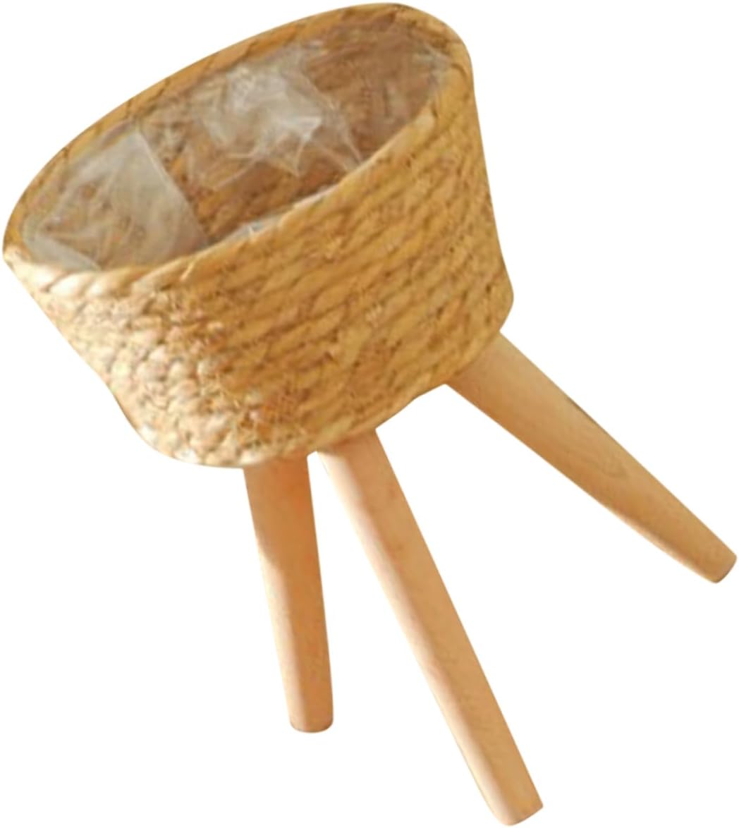 YARNOW Flower Basket Woven Wood Planter Stand Rattan Plant Holder for Balcony Decor Rustic Indoor Flower Pot Display and Stable Design for Home Gardening