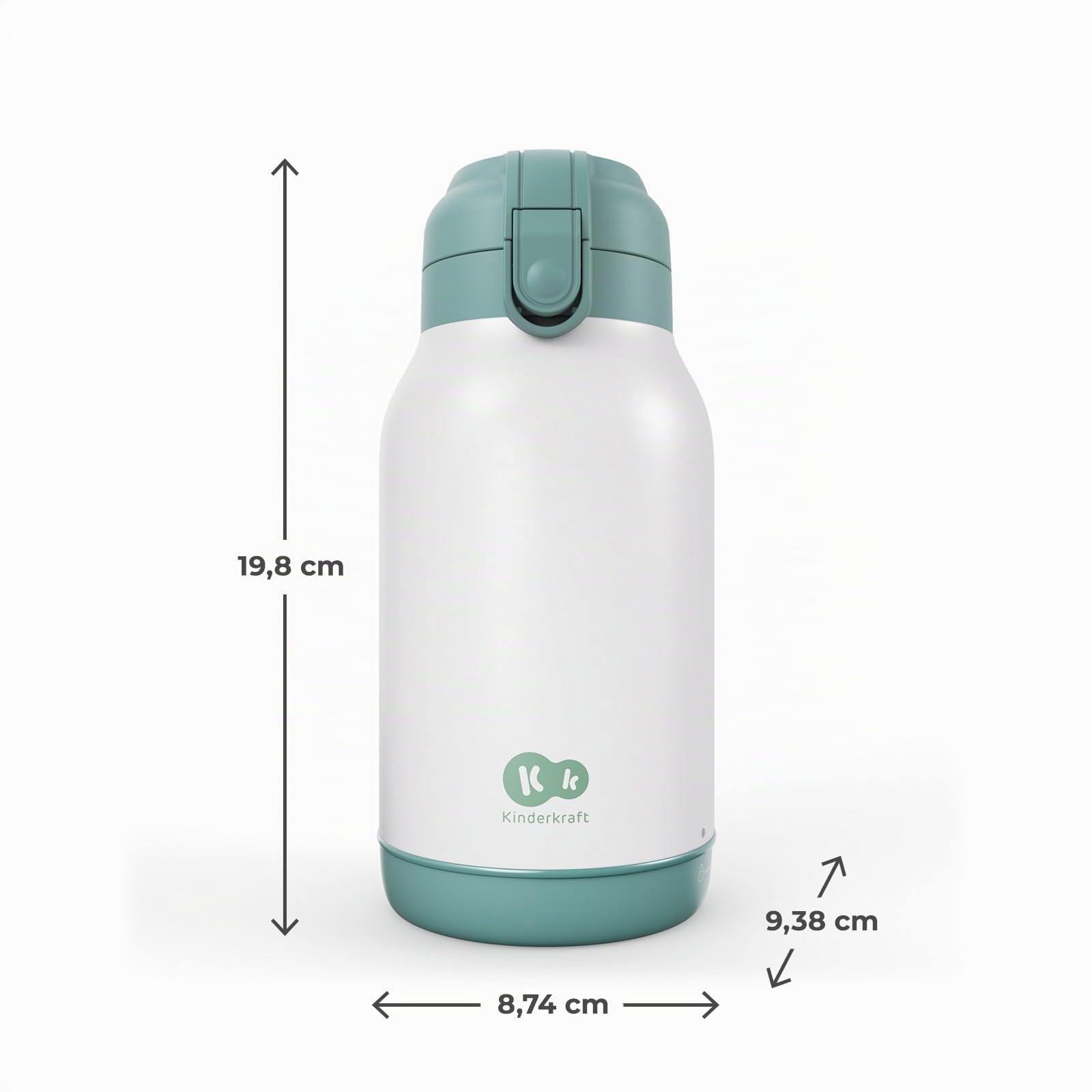 Kinderkraft GAJA, calentador de leche portátil y termo 2 en 1, 500 ml, para bebé y viaje, USB-C, 5 temperaturas, calentamiento rápido en 120 s, hasta 20 h, Verte