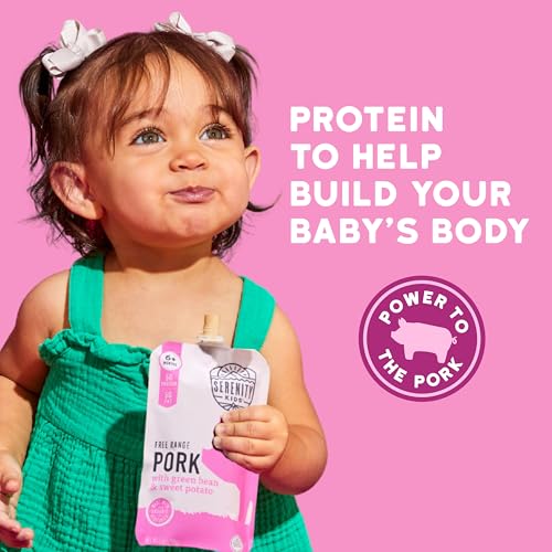 Image of Serenity Kids 6+ Month Baby Food Pouches - Free Range Pork with Organic Green Bean & Sweet Potato Puree - BPA-Free Food Pouches for Baby - 3.5 Oz, 1 count