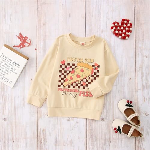 Image of MODNTOGA Toddler Girl Boy Valentines T-Shirt Love and Pizza Graphic Tee Funny Letter Pullover Tops Long Sleeve Shirt