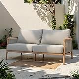 Acanva Modern All-Weather Aluminum Outdoor Patio Sofa with Thick Cushions, Olefin Fabric Sunroom Backyard Furniture, Loveseat Light Khaki