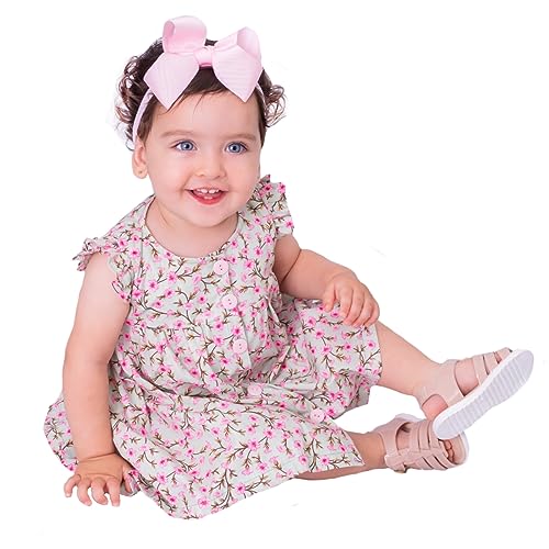 Vestido de Bebê Menina Florido com Tiara 100% Algodão Giovana Tamanho:G (6-12 Meses)