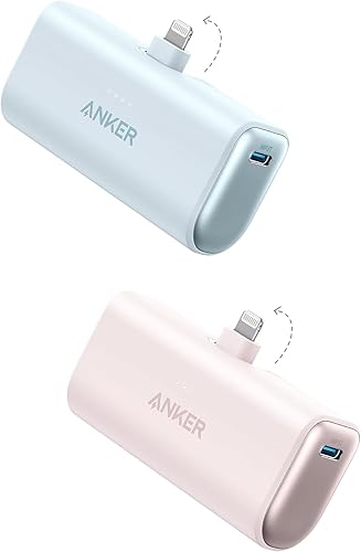 Anker Paquete de 2 cargadores portátiles con conector Lightning integrado, certificado MFi, batería 5K 12W, compatible con iPhone 1414 Pro 14 Plus