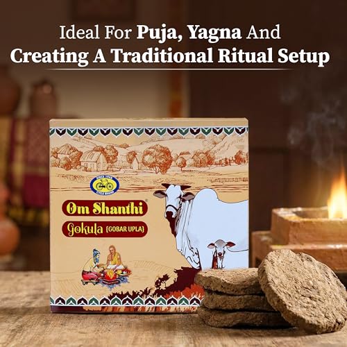 Image of Om Shanthi POOJA MADE PURE Cycle Om Shanthi Gokula Pure Gobar Upla /Uple /Kande Dry Cakes for Homa /Hawan /Puja /Rituals - Pack of 1