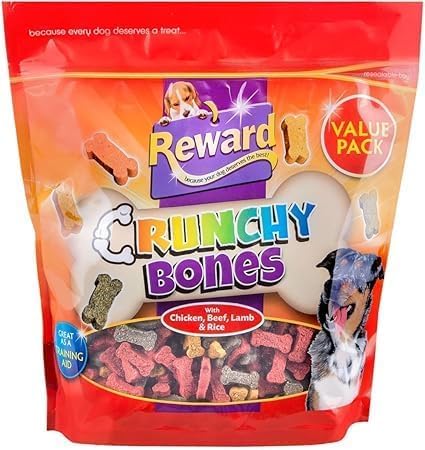 Reward Dog Crunchy Bones – Rich in Chicken, Beef, Lamb & Rice – Training Snacks for Dogs, 1 x 700g