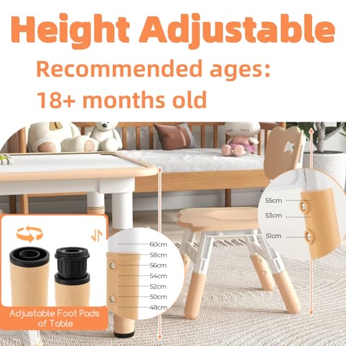 LIFEZEAL Mesa con 4 sillas para niños, Juego de Mesa y sillas Infantiles, Escritorio pintable, Altura Ajustable, Mesa para 18 Meses+, Conjunto de Asiento para guardería y jardín de Infancia (Natural) - imagen 3