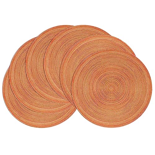 Image of SHACOS Round Braided Placemats Set of 6 Fall Place Mats Washable Polyester 15 inch Round Table Mats for Dining Table Wedding Party Decor (Fall Color Mix, 6)