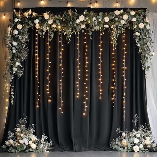 Image of 20ft x 14ft Black Backdrop Curtain for Parties, Wrinkle Free Polyester 4 Panels 5x14ft Photo Backdrop Drapes Back Drop Cloth for Wedding Birthday Party Baby Shower Photography Background