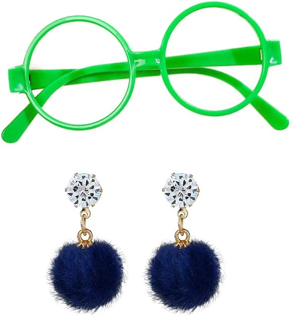 Encanto Mirabel Isabella Costume Glasses Frame Earrings for Girls Cartoon Halloween Christmas Cosplay Dress Up Green