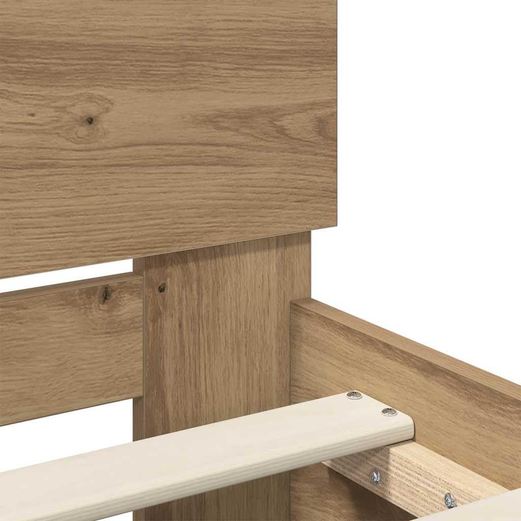 Brokky Cama 135x190 con cabecero y Luces LED Estructura Cama de Madera Cama Matrimonio con somier y Base Cama Juvenil-Roble artisan-135 x 190 cm