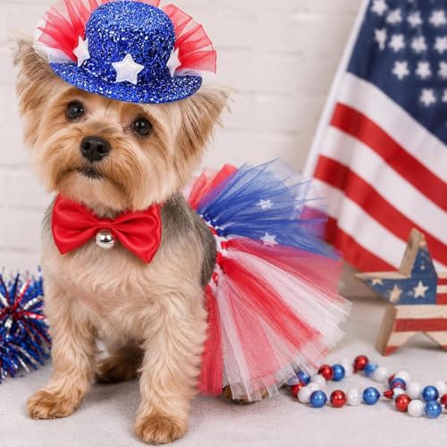 Disfraz patriótico para perro talla M con tutú y sombrero miniatura 5