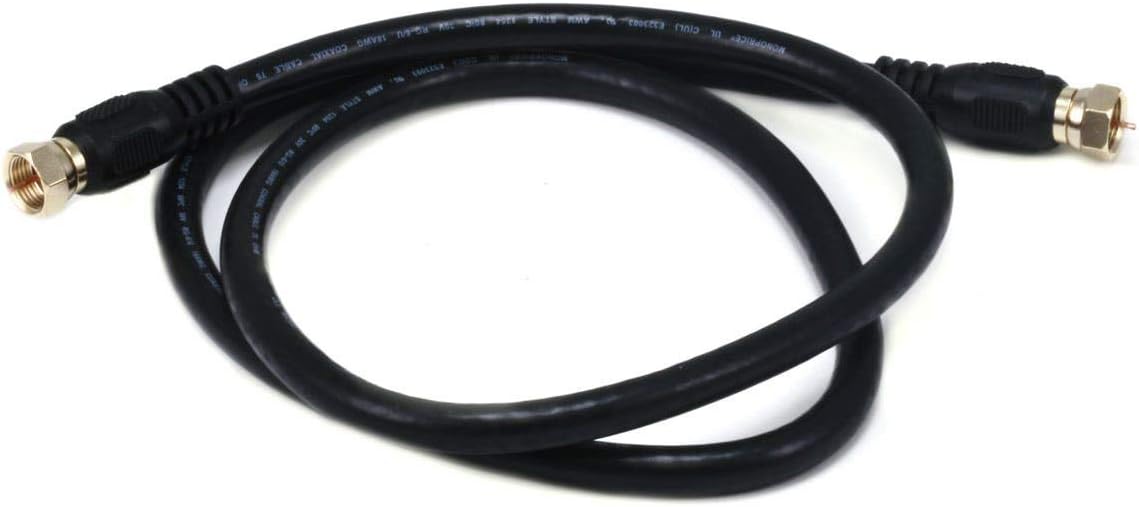 Monoprice RG6 Quad Shield CL2 Coaxial Cable with F Type Connector - 3 Feet, Black