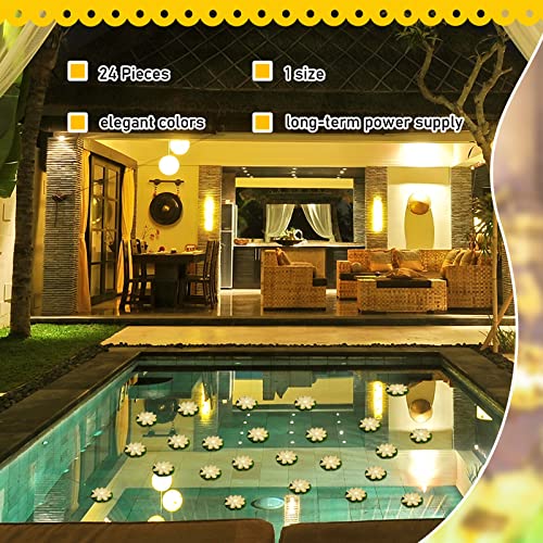 24 Pcs Floating Pool Lights Lotus Floating Lanterns Lifelike Artificial Floating Flowers For Pool With Led Lights Battery Operated Lily Pads Water Lantern For Decor (White, 3.94 Inch) #TOP3