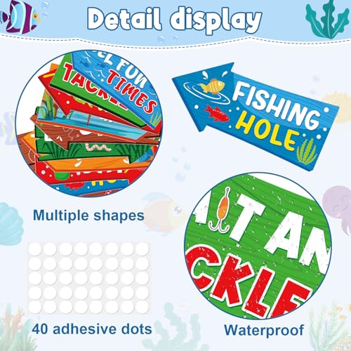 Image of Hooqict 20 Pieces Gone Fishing Sign Fishing Birthday Party Decorations Welcome Direction Signs for Kids Summer Birthday Party Supplies Retirement Decorations Baby Shower Fish Cutouts