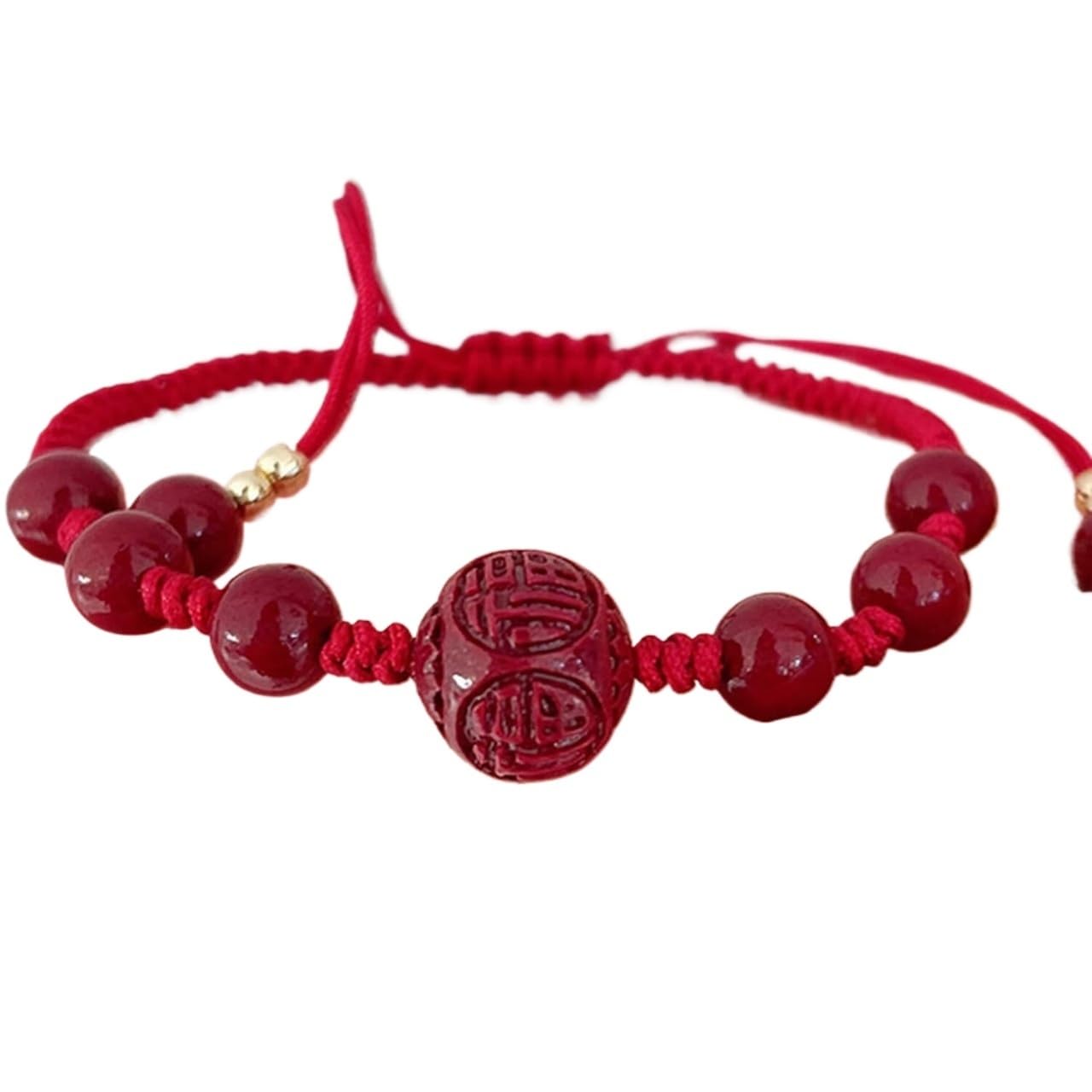 Pulsera de la Suerte, Pulsera Feng Shui, Hilo Rojo, Piedra Preciosa, Cristal cinabrio para Mujeres y Hombres, Hebilla armonía/Amuleto Dona, Chakra.