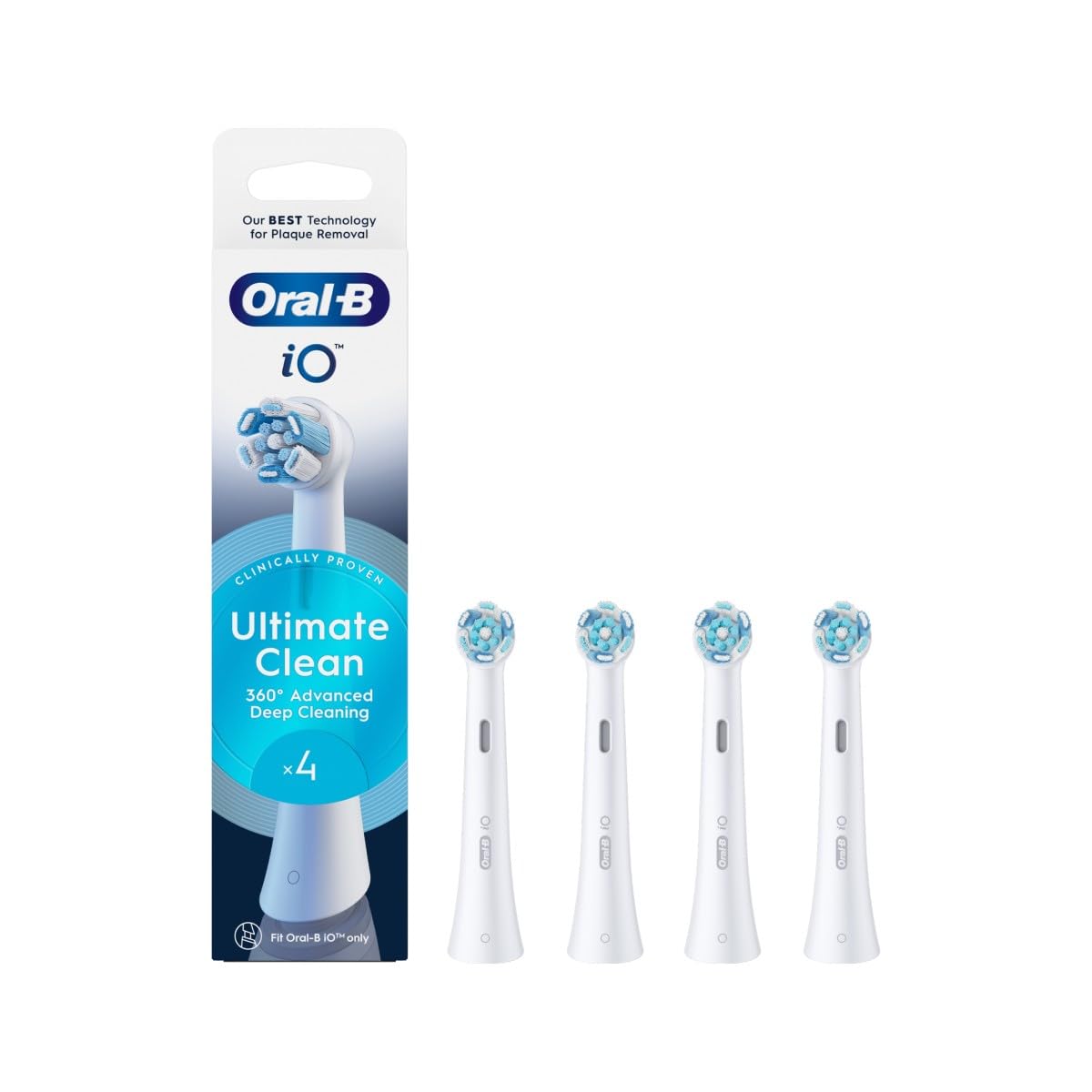 Oral-B iO Ultimate Cleaning Original Replacement Toothbrush Heads for Oral-B iO Electric Toothbrushes 'Bristle-in-Bust' Bundle, White, Pack of 4