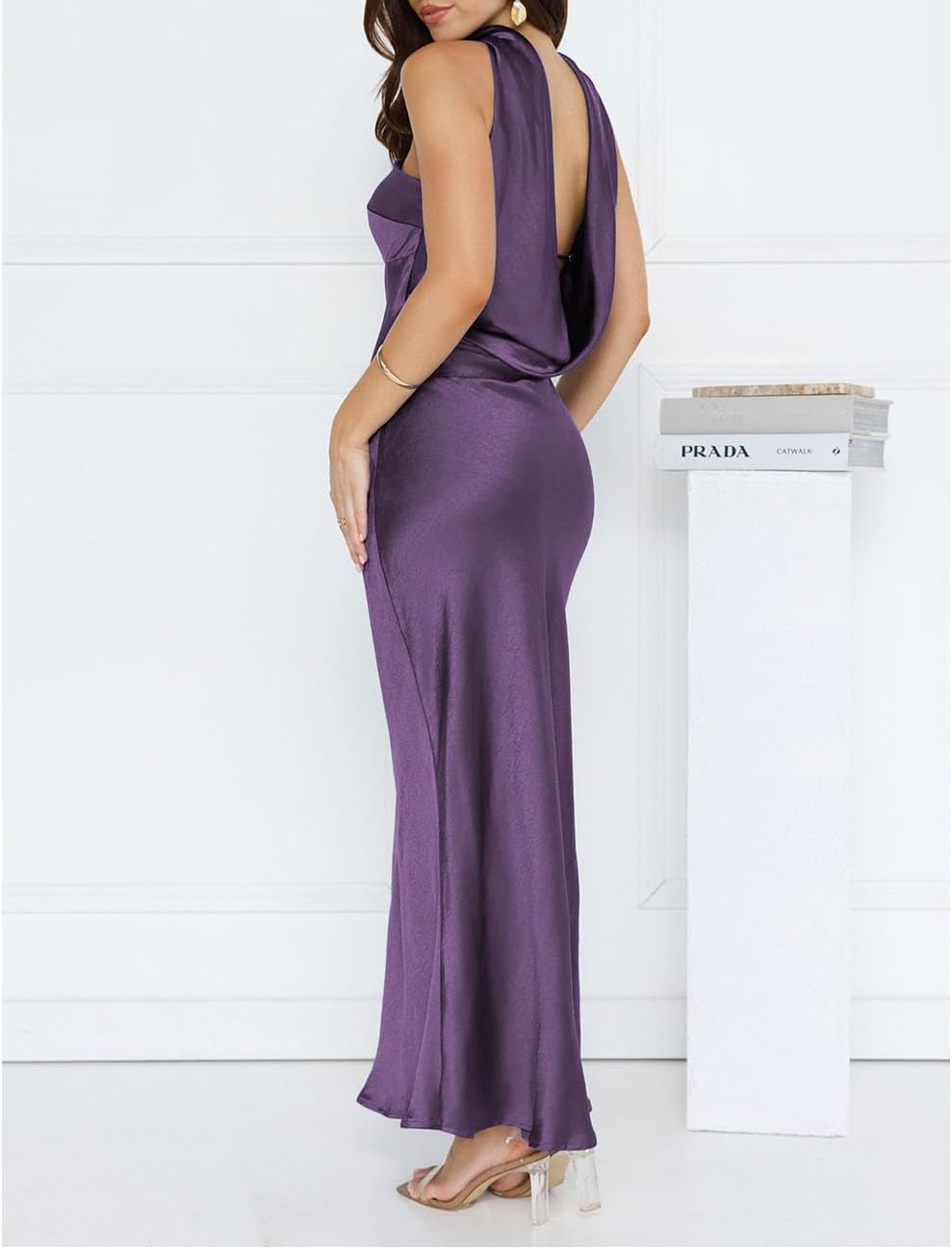Women's Summer Satin Strapless Tube Top Maxi Dress Elegant Silk Backless Halter Neck Formal Party Dresses Wedding Guest Purple - Image 4