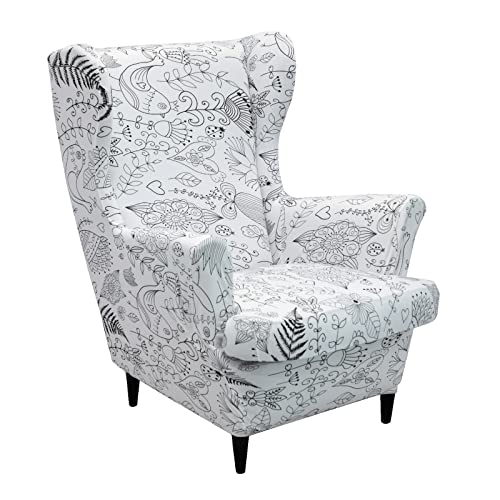 Fundas elásticas para sillón de ala con tejido jacquard estampado protector blanco de poliéster 2