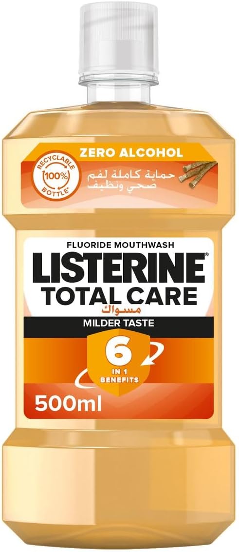 Total Care, powerful combination of science and natural Miswak extract, Milder Taste, Zero Alcohol, Fluoride Daily Mouthwash, 500ml