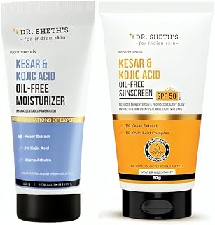 Dr. Sheth's Pigmentation-Free Duo - Kesar & Kojic Sunscreen SPF 50+ & Oil-Free Moisturizer | Brightens, Hydrates & Fades P... Price In India