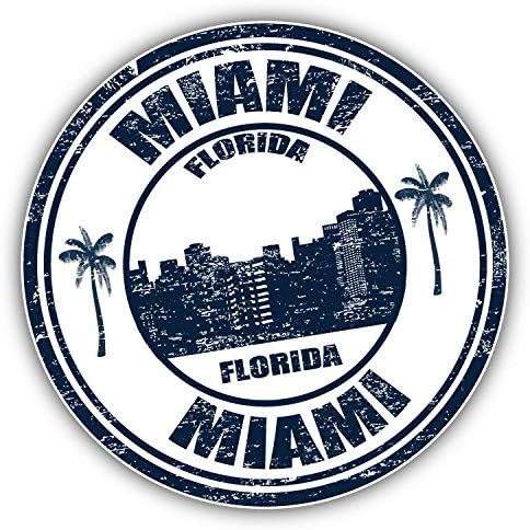 Miniatura 2 de Miami Florida USA Grunge Rubber Stamp Art Decor Planner Calendar Scrapbooking Crafting Stickers 2" Each 18 Pack