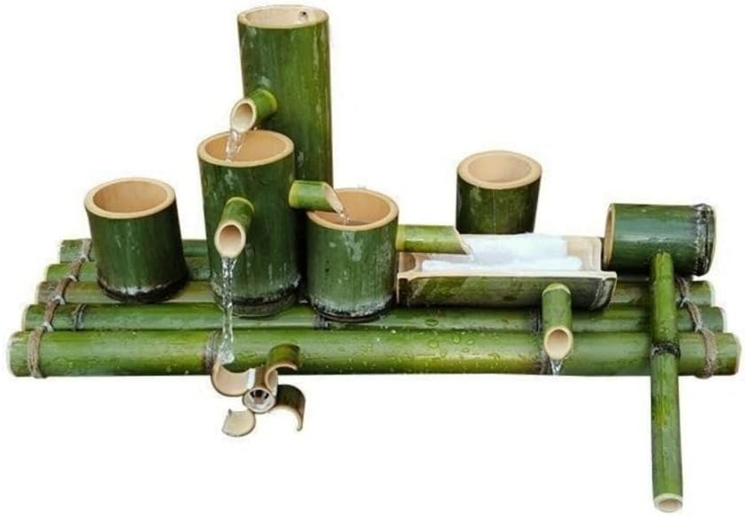 Natural Bamboo Water Fountain, 16 Inch Height, Corded Electric,Indoor Outdoor Cascading Water Feature Outdoor Freestanding Fountains