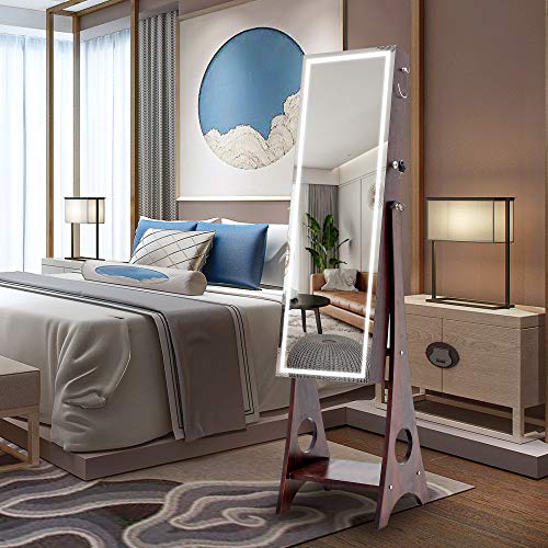 QVUUOU Fashion Simple Jewelry Storage Mirror Cabinet With LED Lights,For Living Room Or Bedroom (Bronze + MDF)