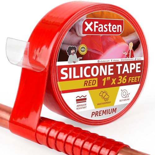 XFasten Self Fusing Silicone Tape Waterproof – 1" x 36 Feet Red, Self Amalgamating Tape, Silicone Rubber for Plumbing, Sealing Pipes, Hose Repair, Outdoor Coax and Electrical Cables – Weatherproof