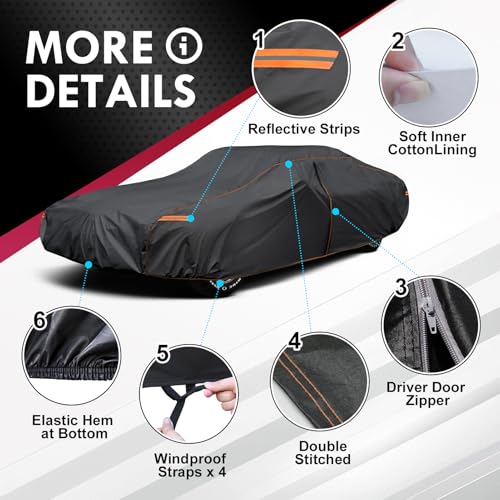Image of 6 Layer Extra Large Sedan Car Cover Universal Fit for Buick Electra 225, Chrysler New Yorker, Chevrolet Caprice(71-76), Ford Thunderbird(72-76),Galaxie 500(65-67),etc. Fits Cars up to 225 Inch