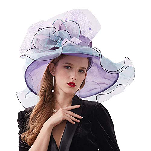 MOGOI - Sombrero de Organza para Mujer, Plegable, con Volantes, ala Ancha, para Verano, para Novia, para Fiesta de té, Boda #D