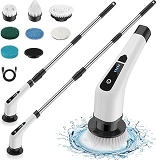 Electric Spin Scrubber, Cordless Cleaning Brush with 7 Replaceable Brush Heads & Adjustable Long Handle, Automatic Power Scrubber Mop Shower Cleaning Tool for Bathroom Tub, Floor, Tile, Kitchen, Car