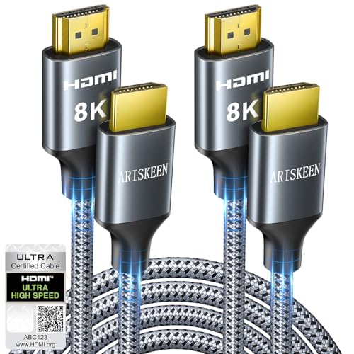 ARISKEEN 8K HDMI Cable 6FT 2-Pack, 48Gbps High Speed HDMI 2.1 Cable, 8K 60Hz, 4K 120Hz 144Hz Support for HDR 10, HDCP 2.2 2.3, eARC, DTS:X, Braided HDMI Cord Compatible with Laptop/HDTV - 6 Feet by ARISKEEN - Used condition - US$8.90